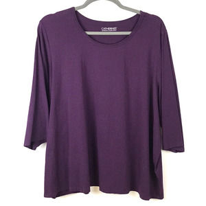 Catherines Plum Purple 3/4 Sleeve Stretch Cotton Top Size 4X Scoop Neck Pullover